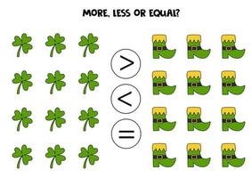 More, less or equal with cute cartoon Saint Patrick day elements. vector