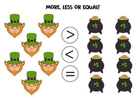 More, less or equal with cute cartoon Saint Patrick day elements. vector