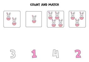 Counting game for kids. Count all Easter rabbits and match with numbers. Worksheet for children. vector