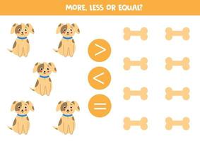 More, less or equal with cute dogs and bones. vector