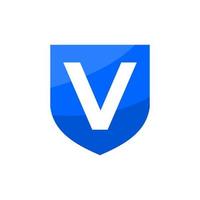 letter V inside a blue shield. good for any business related to security or defense company. vector