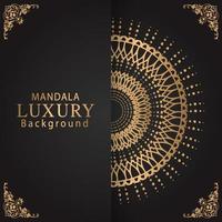 luxury mandala golden with a black background elegant design for anniversary invitation henna vector