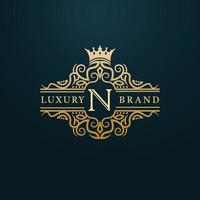 Luxury Gold N Letter Logo. Luxury Logo Initial Letter N Design vector