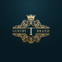 Luxury Gold T Letter Logo. Luxury Logo Initial Letter T Design vector