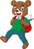 funny bear cartoon going to school vector