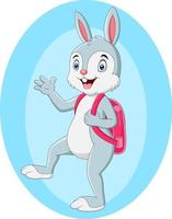 Funny rabbit cartoon going to school vector