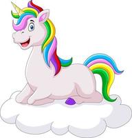 hermosa caricatura de unicornio en una nube vector