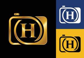 Initial H monogram letter with a camera icon. Logo for photography business, and company identity vector