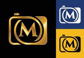 Initial M monogram letter with a camera icon. Logo for photography business, and company identity vector