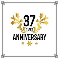 37th anniversary logo, luxurious golden and black color vector design celebration.