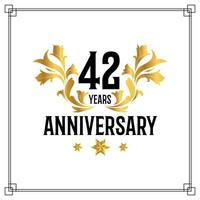 42nd anniversary logo, luxurious golden and black color vector design celebration.