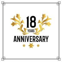 18th anniversary logo, luxurious golden and black color vector design celebration.