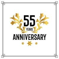 55th anniversary logo, luxurious golden and black color vector design celebration.