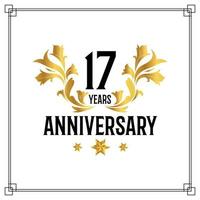 17th anniversary logo, luxurious golden and black color vector design celebration.