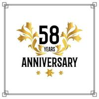58th anniversary logo, luxurious golden and black color vector design celebration.