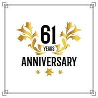 61th anniversary logo, luxurious golden and black color vector design celebration.