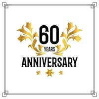 60th anniversary logo, luxurious golden and black color vector design celebration.