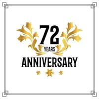 72nd anniversary logo, luxurious golden and black color vector design celebration.