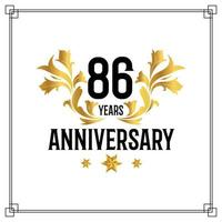 Logo del 86 aniversario, lujosa celebración de diseño vectorial de color dorado y negro. vector