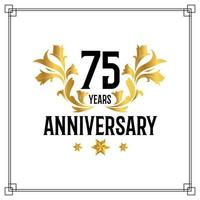 Logo del 75 aniversario, lujosa celebración de diseño vectorial de color dorado y negro. vector