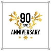 Logo del 90 aniversario, lujosa celebración de diseño vectorial de color dorado y negro. vector