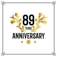 89th anniversary logo, luxurious golden and black color vector design celebration.