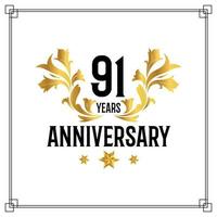 91st anniversary logo, luxurious golden and black color vector design celebration.