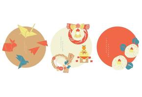 Asian icons with Japanese pattern. Set of celebration icon modern graphic elements vector. Template for logo design, flyer or presentation. New year invitation card. vector