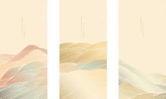 Japanese background with line wave pattern vector. Abstract template with geometric pattern. Mountain forest layout design in vintage style. vector