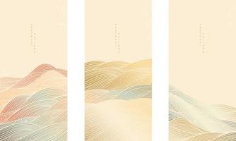 Japanese background with line wave pattern vector. Abstract template with geometric pattern. Mountain forest layout design in vintage style. vector