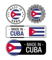 conjunto de etiquetas hechas en cuba, logotipo, bandera de cuba, emblema del producto de cuba vector