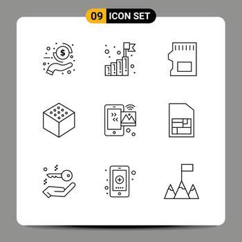 paquete de 9 contornos creativos de elementos de diseño vectorial editables de cubo de imagen de tarjeta sd de internet iot vector