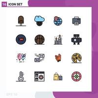 Flat Color Filled Line Pack of 16 Universal Symbols of multimedia back location arrow printed Editable Creative Vector Design Elements
