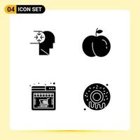 4 User Interface Solid Glyph Pack of modern Signs and Symbols of mind online store head online sweet Editable Vector Design Elements