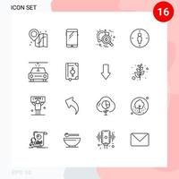 Mobile Interface Outline Set of 16 Pictograms of car aim checkup male virus Editable Vector Design Elements