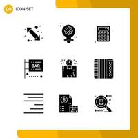 9 User Interface Solid Glyph Pack of modern Signs and Symbols of box media and entertainment gear law bar Editable Vector Design Elements