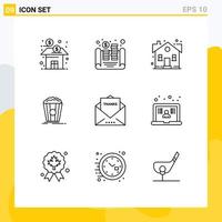 Set of 9 Vector Outlines on Grid for snack theater asset popcorn sweet home Editable Vector Design Elements