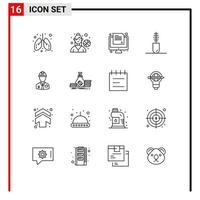 Pack of 16 Modern Outlines Signs and Symbols for Web Print Media such as construction worker online mascara clothing Editable Vector Design Elements