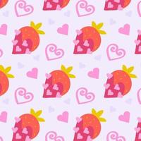 pattern strawberry in chocolate and heart on pink background vector