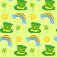 Patrick's Day Pattern green hat and rainbow and clover vector