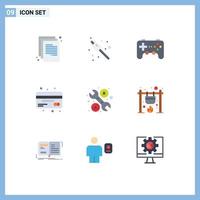Set of 9 Commercial Flat Colors pack for tool finance device debit credit Editable Vector Design Elements