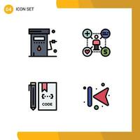 4 User Interface Filledline Flat Color Pack of modern Signs and Symbols of energy setting power talent coding Editable Vector Design Elements