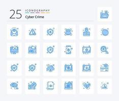 paquete de iconos de color azul de 25 delitos cibernéticos que incluye hacker. veneno. error. muerte. seguridad vector