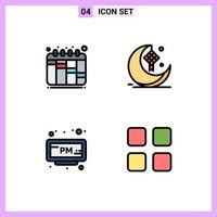 User Interface Pack of 4 Basic Filledline Flat Colors of iteration pm moon ribbon time Editable Vector Design Elements