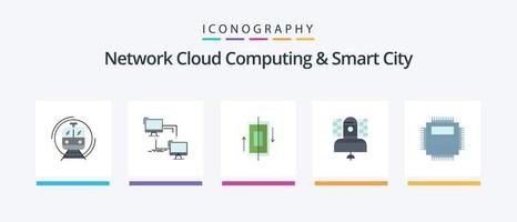 paquete de iconos de 5 planos de ciudad inteligente y computación en la nube de red, incluida la transmisión. satélite. sincronizar teléfono inteligente datos. diseño de iconos creativos vector