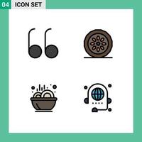 Pictogram Set of 4 Simple Filledline Flat Colors of open soup dinner pie call Editable Vector Design Elements