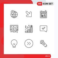 Modern Set of 9 Outlines and symbols such as approve dollar settings chart design Editable Vector Design Elements