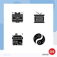 4 Thematic Vector Solid Glyphs and Editable Symbols of online shop online independece money Editable Vector Design Elements