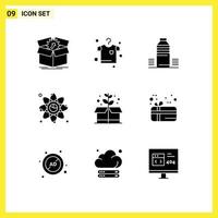 9 User Interface Solid Glyph Pack of modern Signs and Symbols of network graph bottle connection sport Editable Vector Design Elements