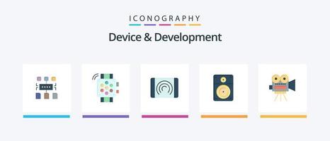 Paquete de 5 iconos planos de dispositivo y desarrollo que incluye movi. educación. interacción. música. altavoz. diseño de iconos creativos vector